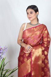 Red Zari Work Soft Organza Saree